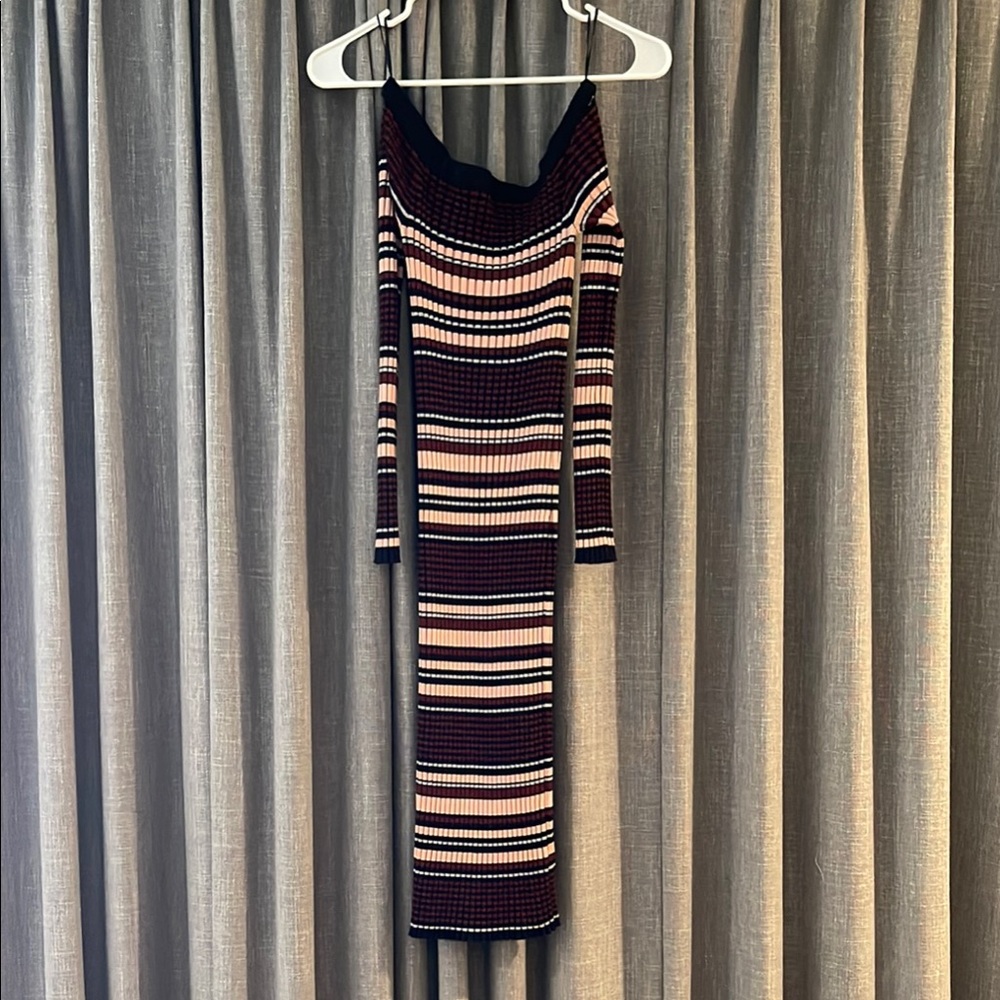 cupcakes & cashmere One Shoulder Striped Sweater Weather Dress - Black and Pink